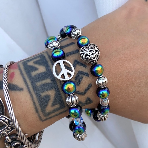 Silver Peace & love rainbow beads set bracelets - Picture 2 of 10